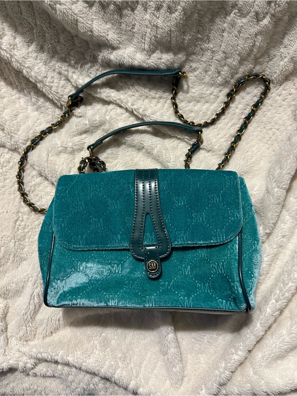 Steve Madden Teal Velvet Chain Strap Crossbody